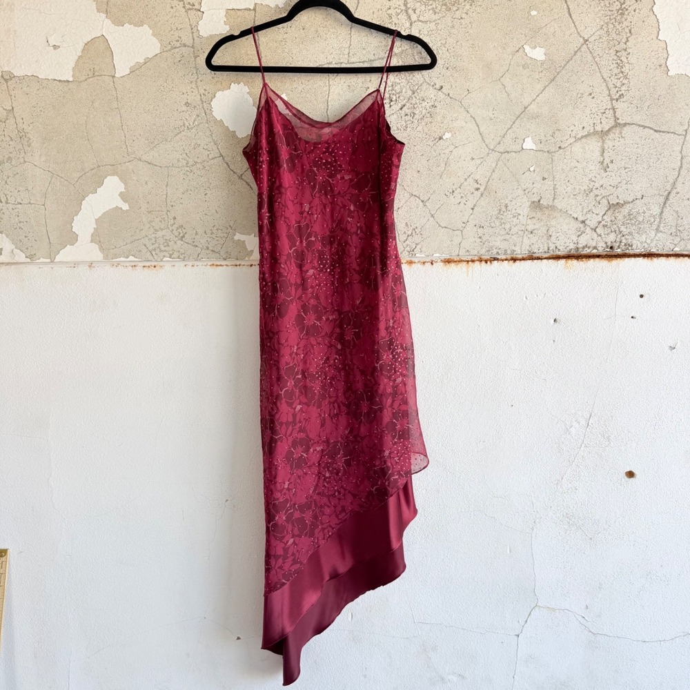 Vintage 90s Slip Dress Floral Glitter Handkerchief Hem Midi 90s Whimsigoth USA 6